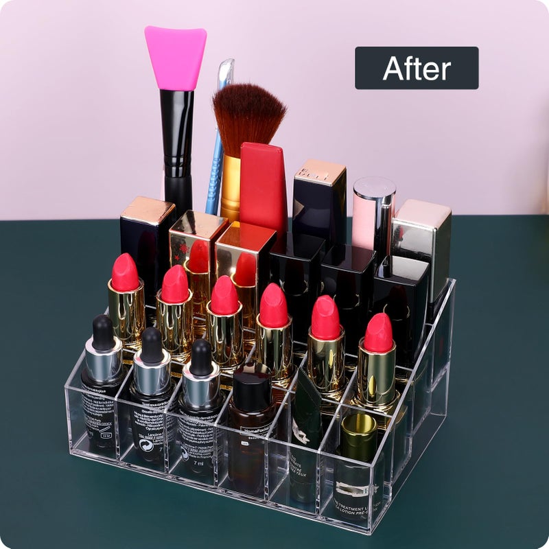 MOSIKER Lipstick Organizer,Small Clear Plastic Compact Lip Gloss Chapstick Perfume Sample Mascara Holder with 24 Slots - Image 4